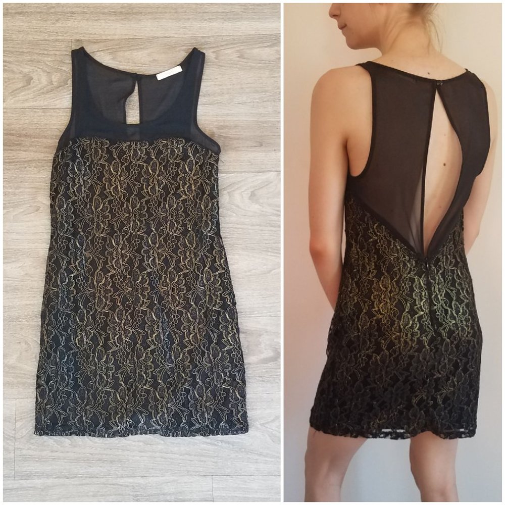 Black and Gold Lace Mesh Dress NWOT XS